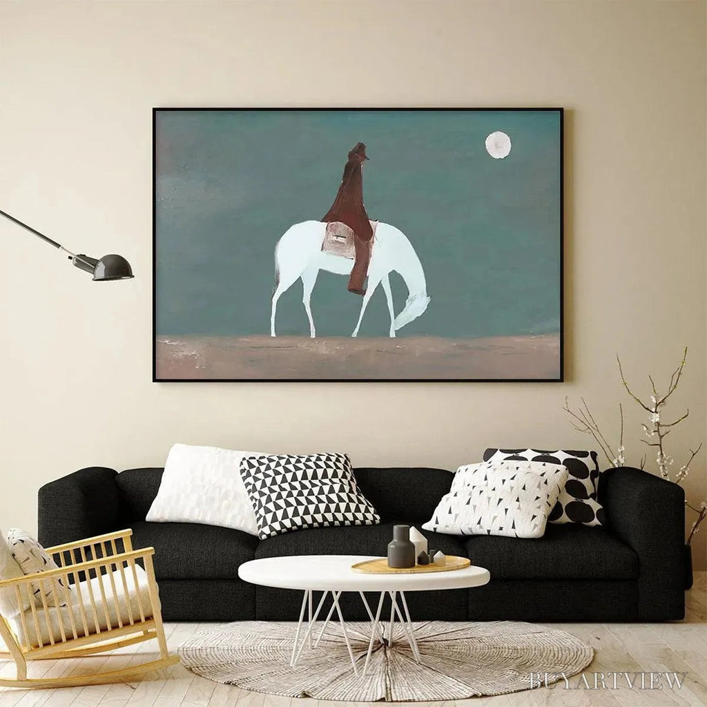 ARTOVITAS Solitary Rider – Minimalist Horse and Rider Painting, Panoramic - image 2