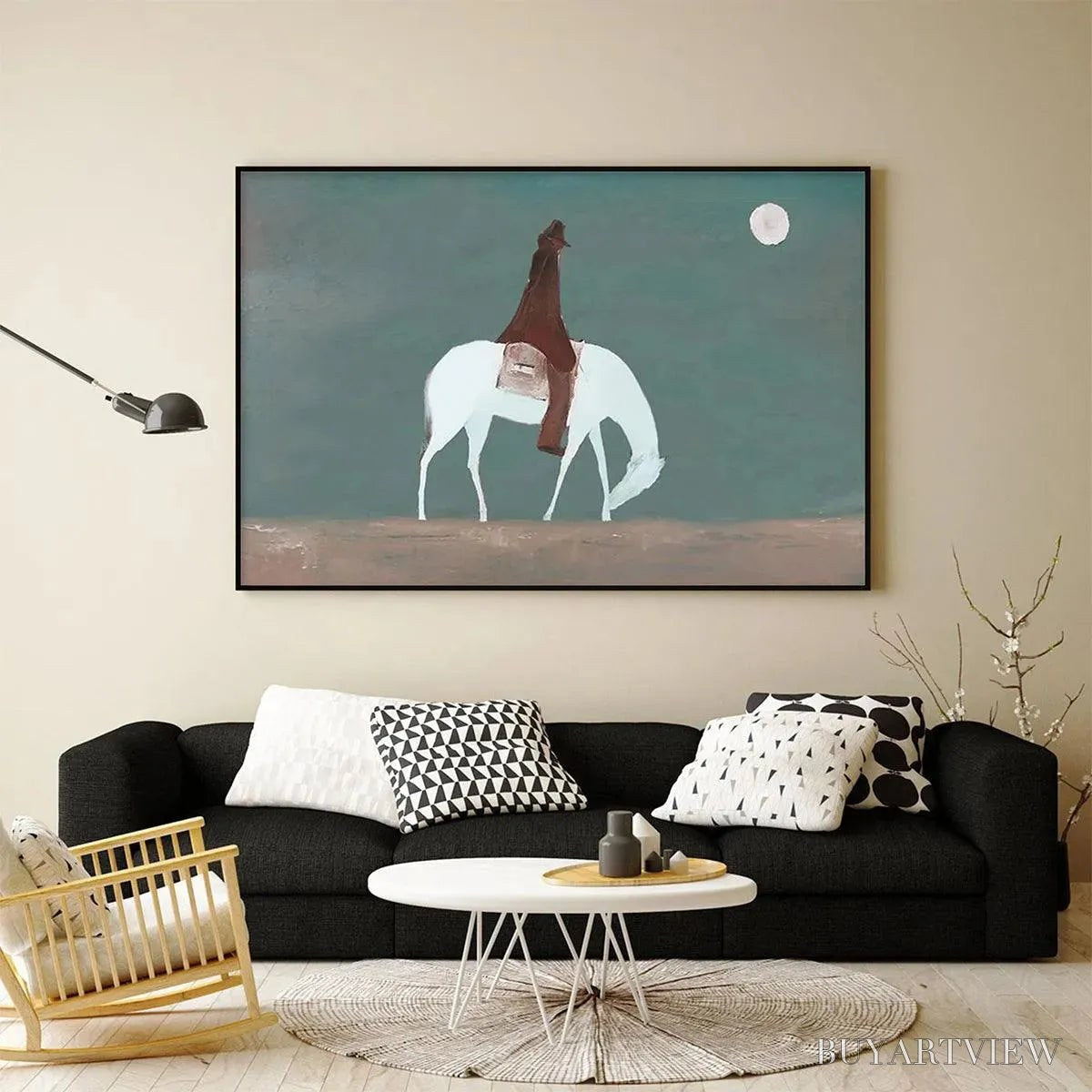 ARTOVITAS Solitary Rider – Minimalist Horse and Rider Painting, Panoramic - image 2