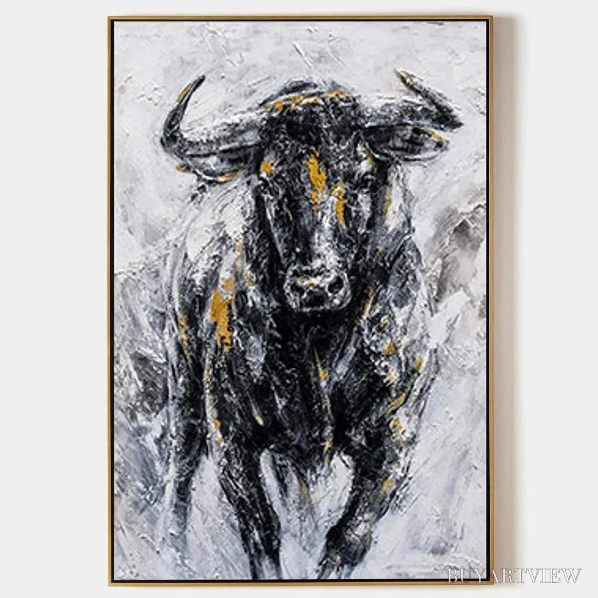 ARTOVITAS Charging Bull – Textured Bull Painting, Vertical - image 1