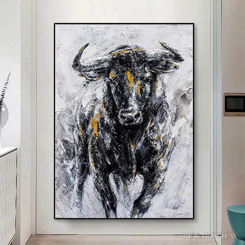 ARTOVITAS Charging Bull – Textured Bull Painting, Vertical - image 2