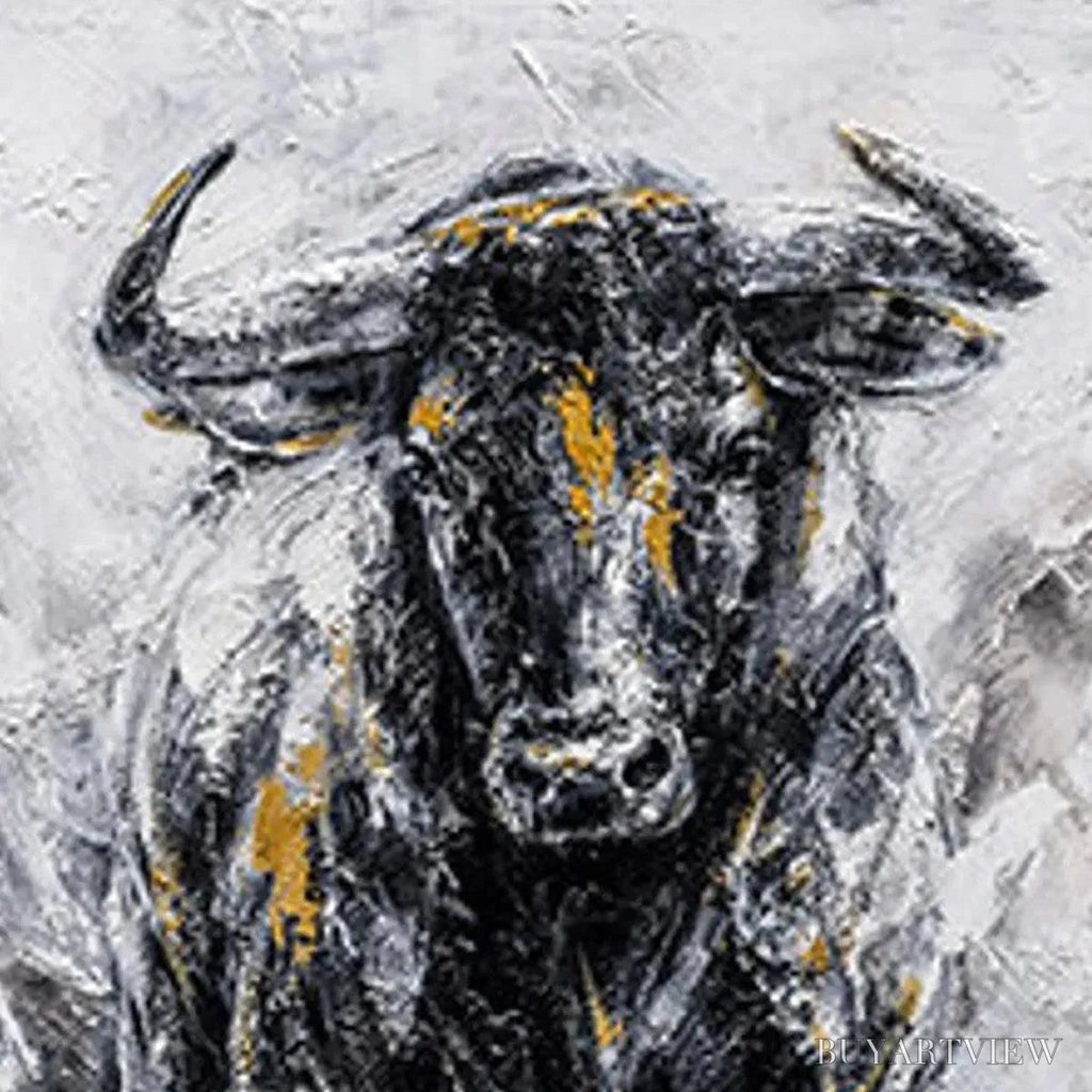 ARTOVITAS Charging Bull – Textured Bull Painting, Vertical - image 3