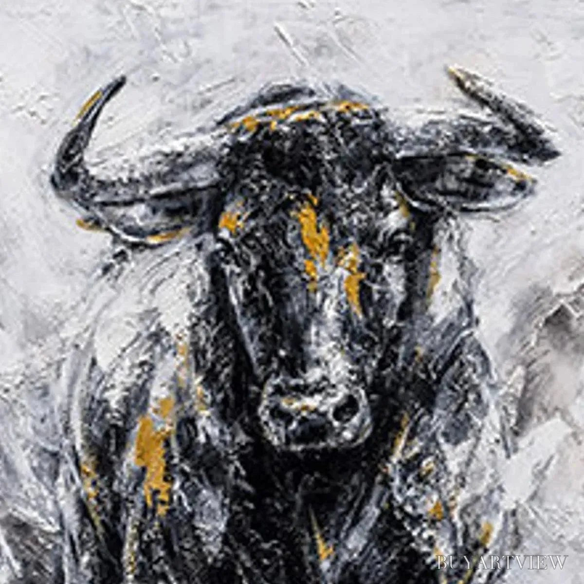 ARTOVITAS Charging Bull – Textured Bull Painting, Vertical - image 3
