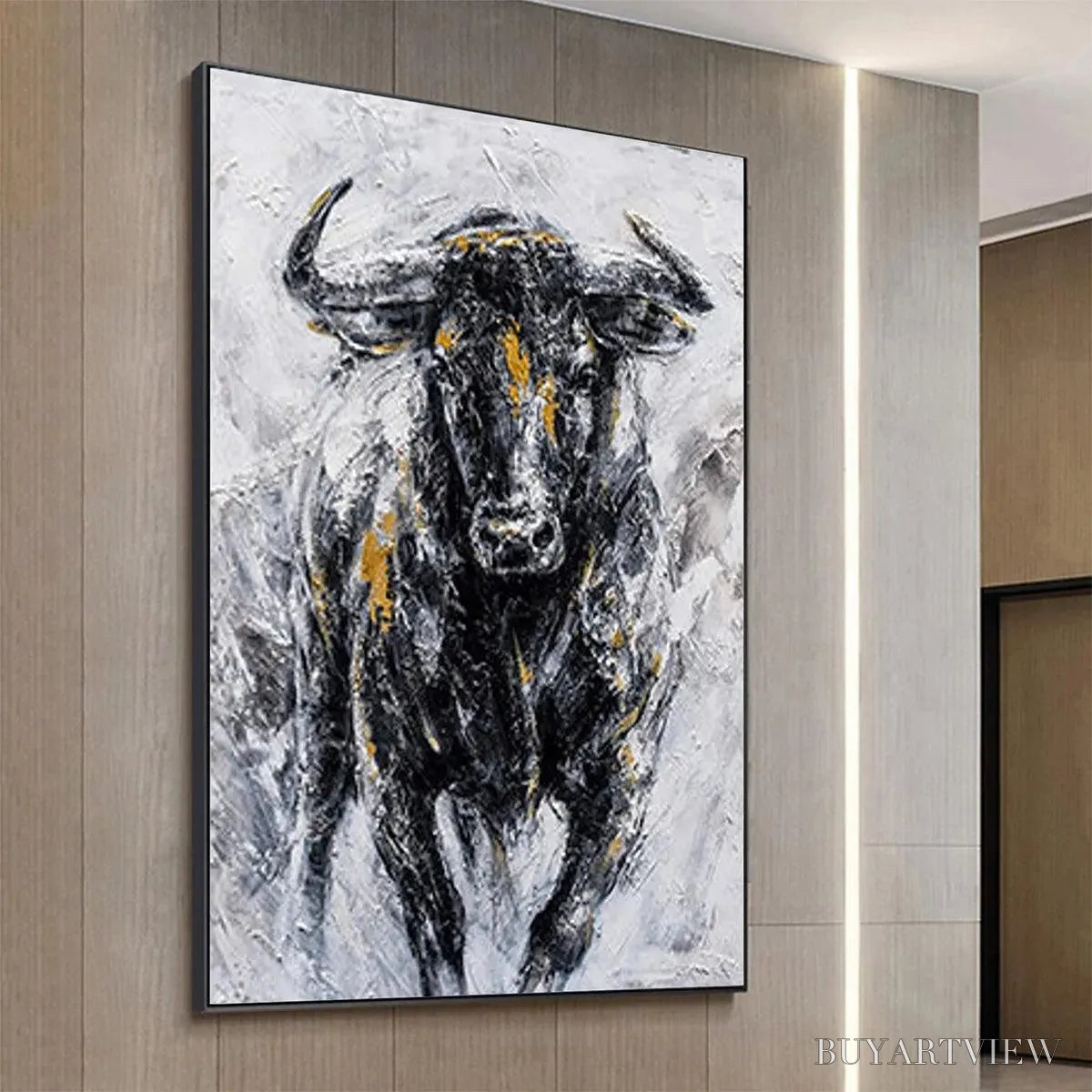 ARTOVITAS Charging Bull – Textured Bull Painting, Vertical - image 4