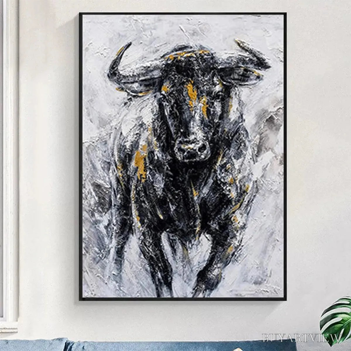 ARTOVITAS Charging Bull – Textured Bull Painting, Vertical - image 5