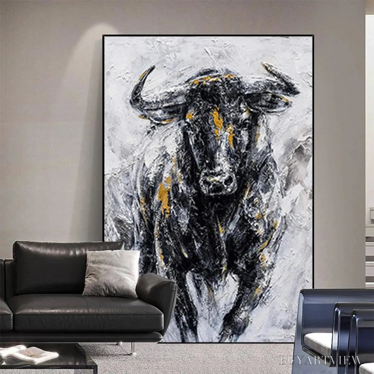 ARTOVITAS Charging Bull – Textured Bull Painting, Vertical - image 6