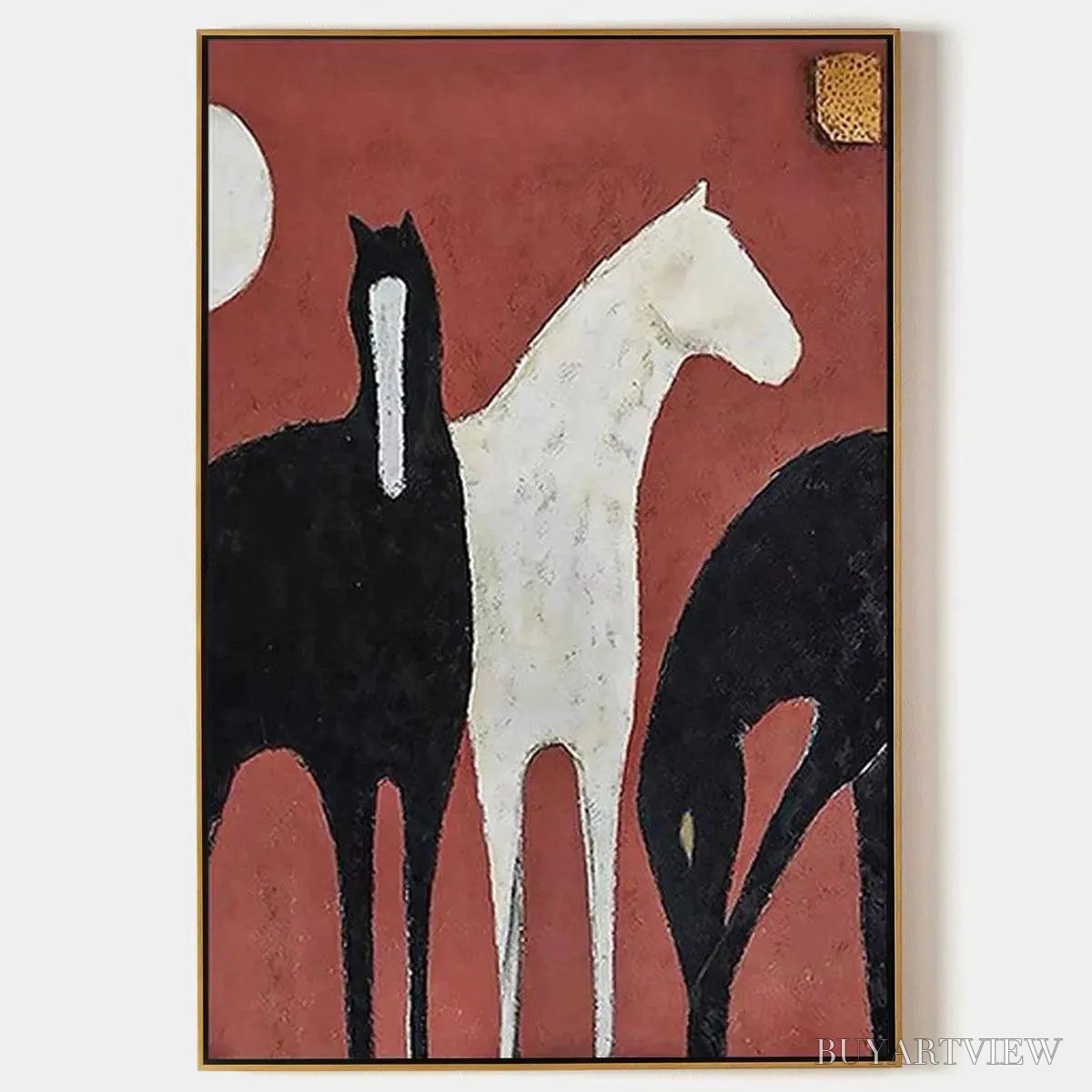 ARTOVITAS Three Horses On Red – Minimalist Horse Painting, Vertical - image 1