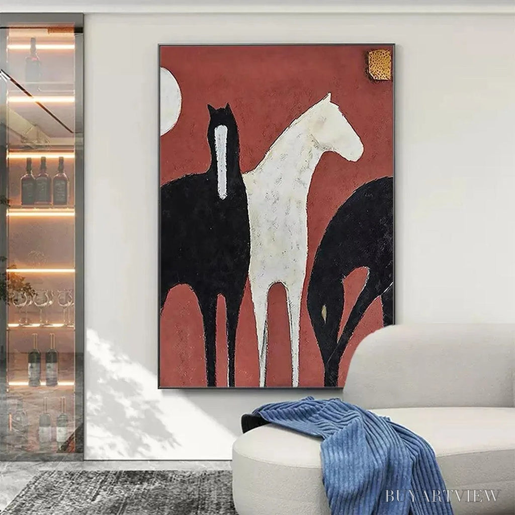 ARTOVITAS Three Horses On Red – Minimalist Horse Painting, Vertical - image 2
