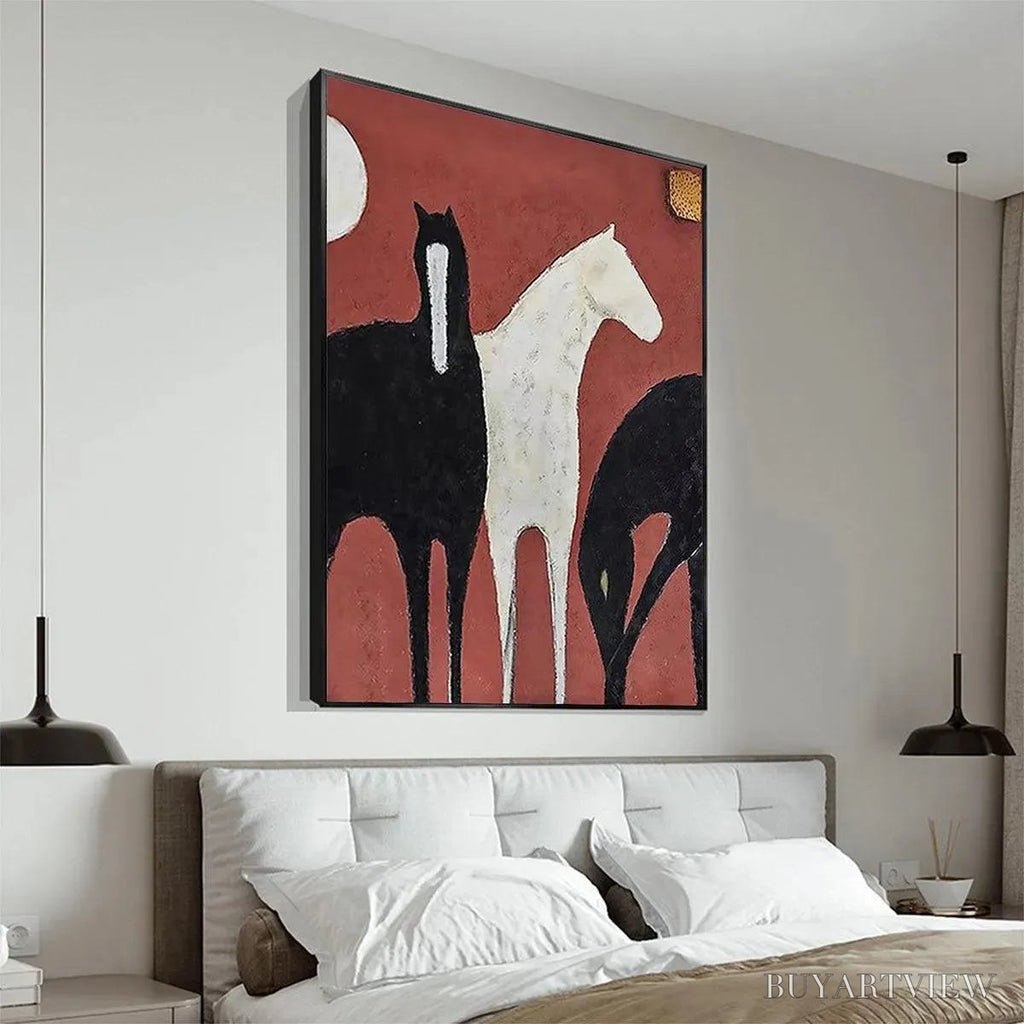 ARTOVITAS Three Horses On Red – Minimalist Horse Painting, Vertical - image 4
