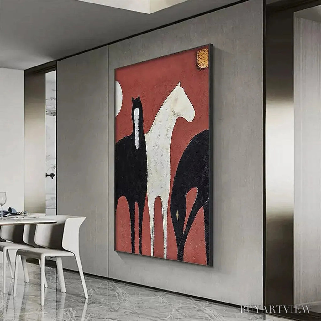 ARTOVITAS Three Horses On Red – Minimalist Horse Painting, Vertical - image 5
