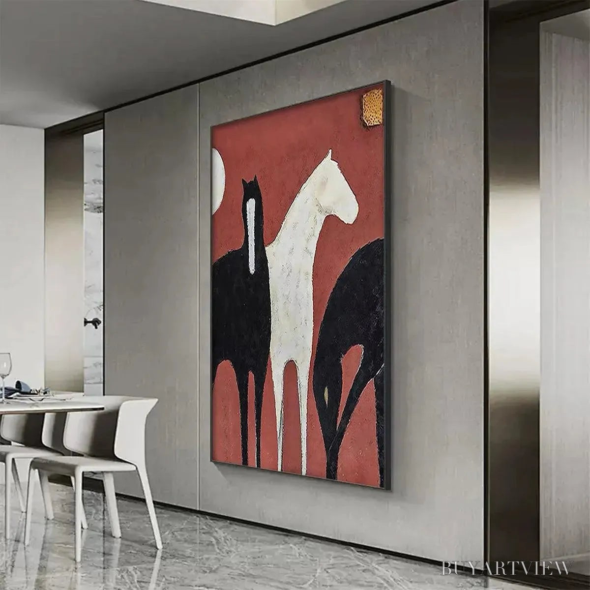 ARTOVITAS Three Horses On Red – Minimalist Horse Painting, Vertical - image 5