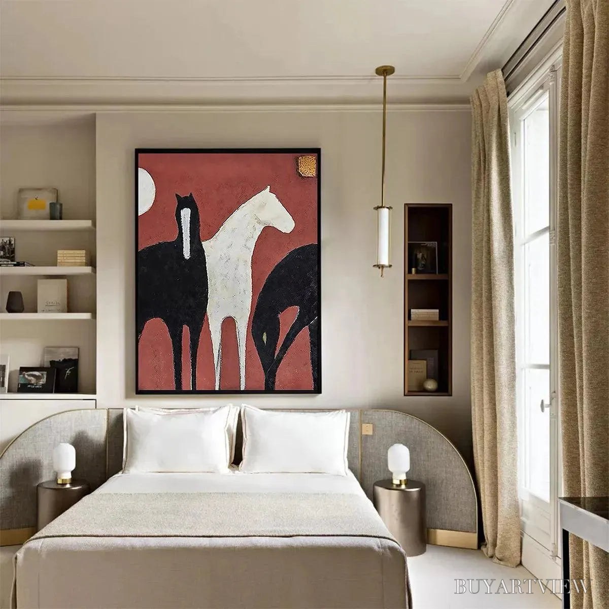 ARTOVITAS Three Horses On Red – Minimalist Horse Painting, Vertical - image 6