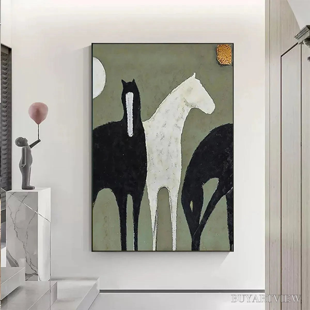 ARTOVITAS Three Horses – Minimalist Horse Painting, Vertical - image 2