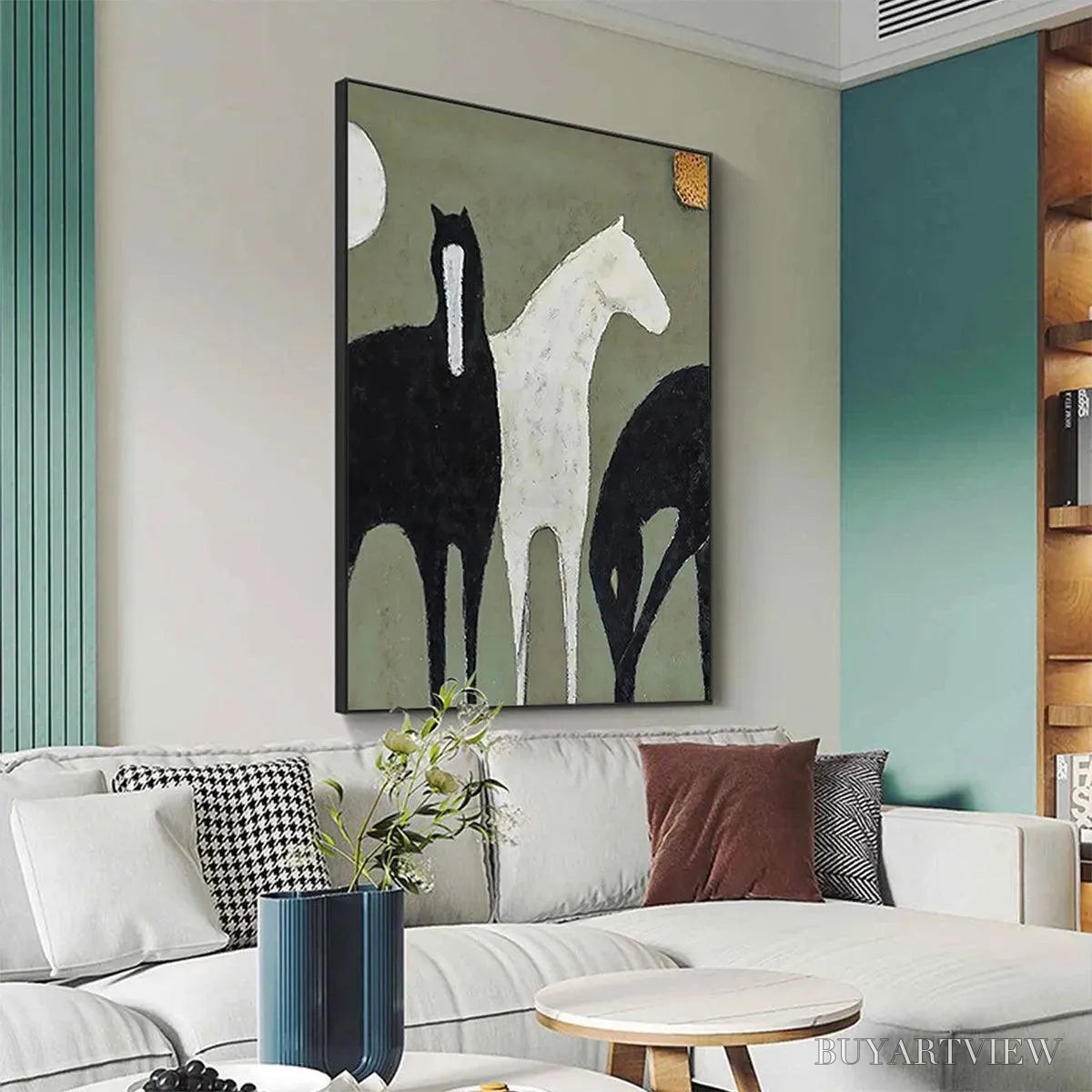 ARTOVITAS Three Horses – Minimalist Horse Painting, Vertical - image 4