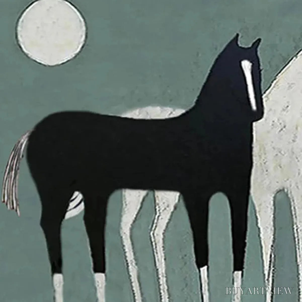 ARTOVITAS Three Horses Under the Moon – Minimalist Horse Painting, Panoramic - image 3