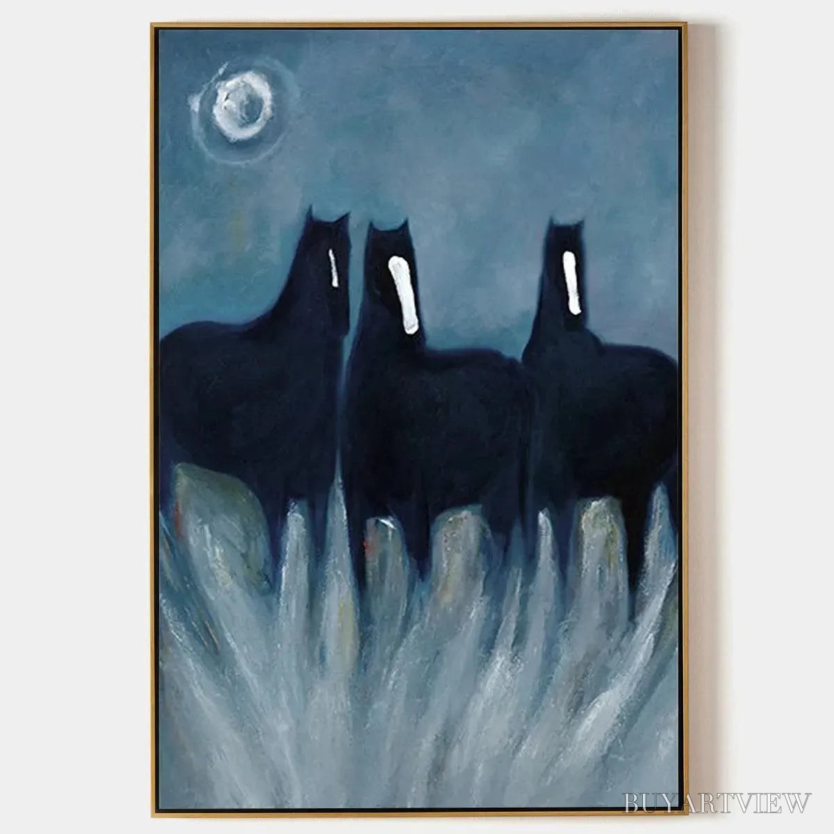 ARTOVITAS Three Horses At Night – Minimalist Horse Painting, Vertical - image 1