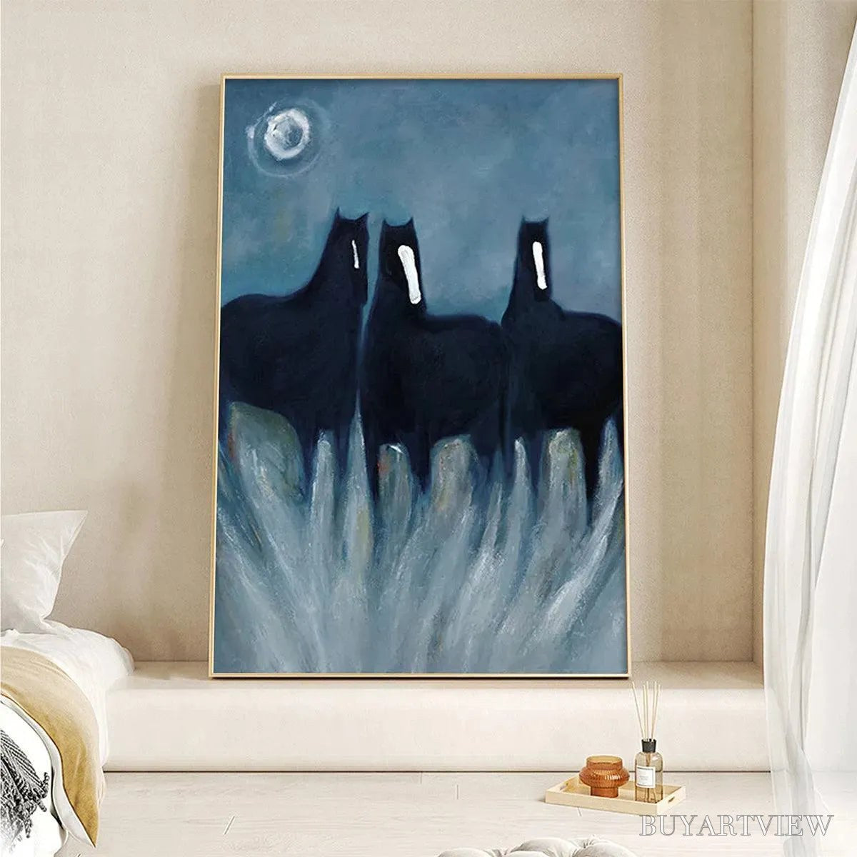 ARTOVITAS Three Horses At Night – Minimalist Horse Painting, Vertical - image 2