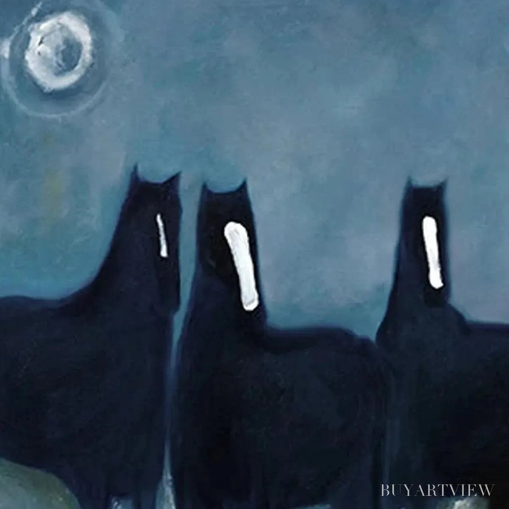 ARTOVITAS Three Horses At Night – Minimalist Horse Painting, Vertical - image 3