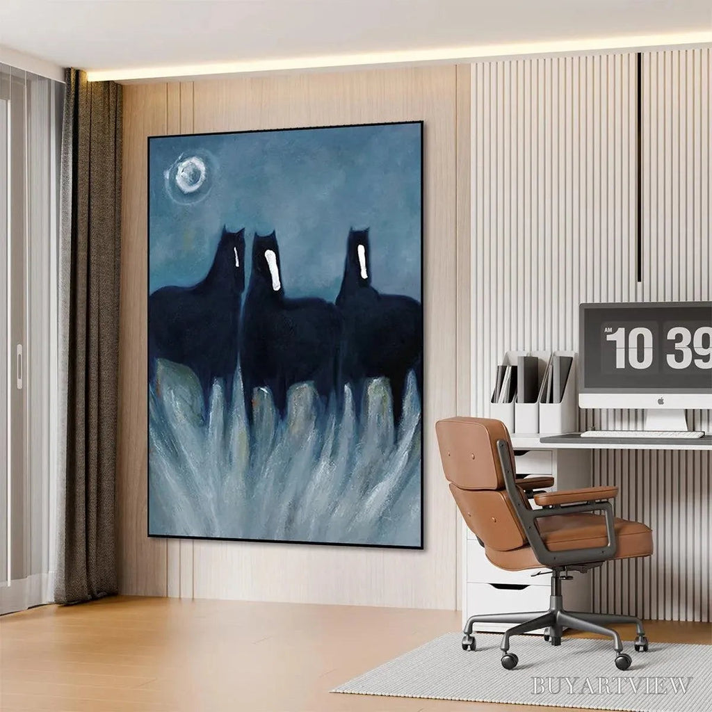 ARTOVITAS Three Horses At Night – Minimalist Horse Painting, Vertical - image 4
