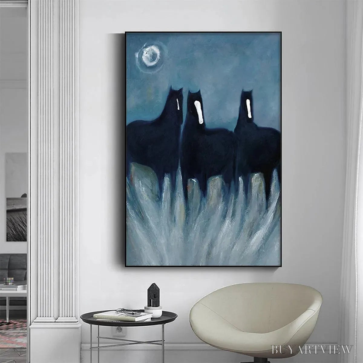 ARTOVITAS Three Horses At Night – Minimalist Horse Painting, Vertical - image 6
