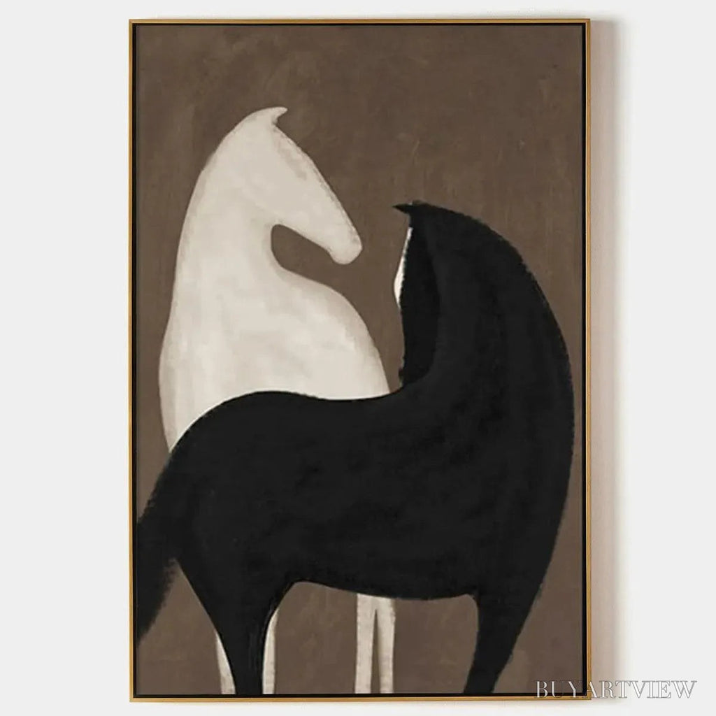 ARTOVITAS Two Horses On Brown – Minimalist Horse Painting, Vertical - image 1