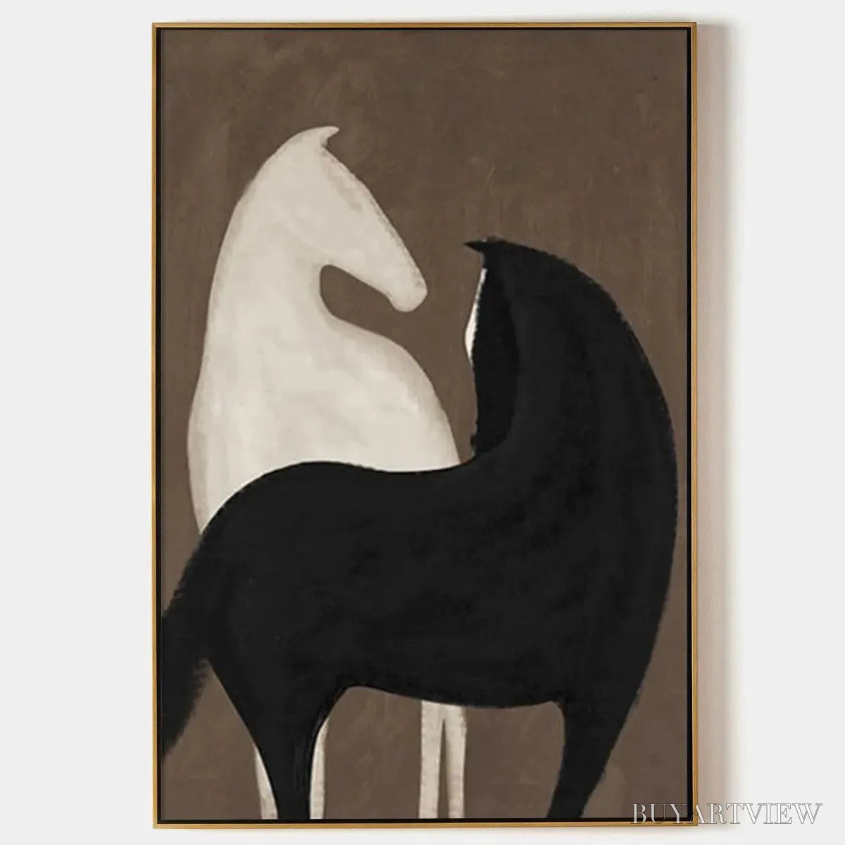 ARTOVITAS Two Horses On Brown – Minimalist Horse Painting, Vertical - image 1
