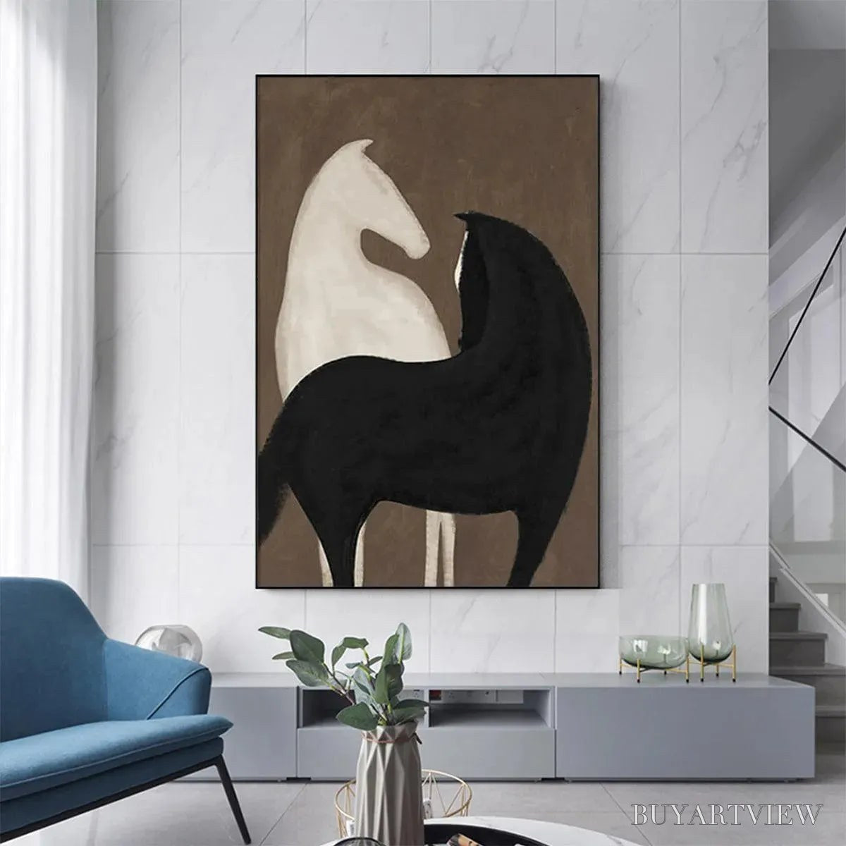 ARTOVITAS Two Horses On Brown – Minimalist Horse Painting, Vertical - image 2