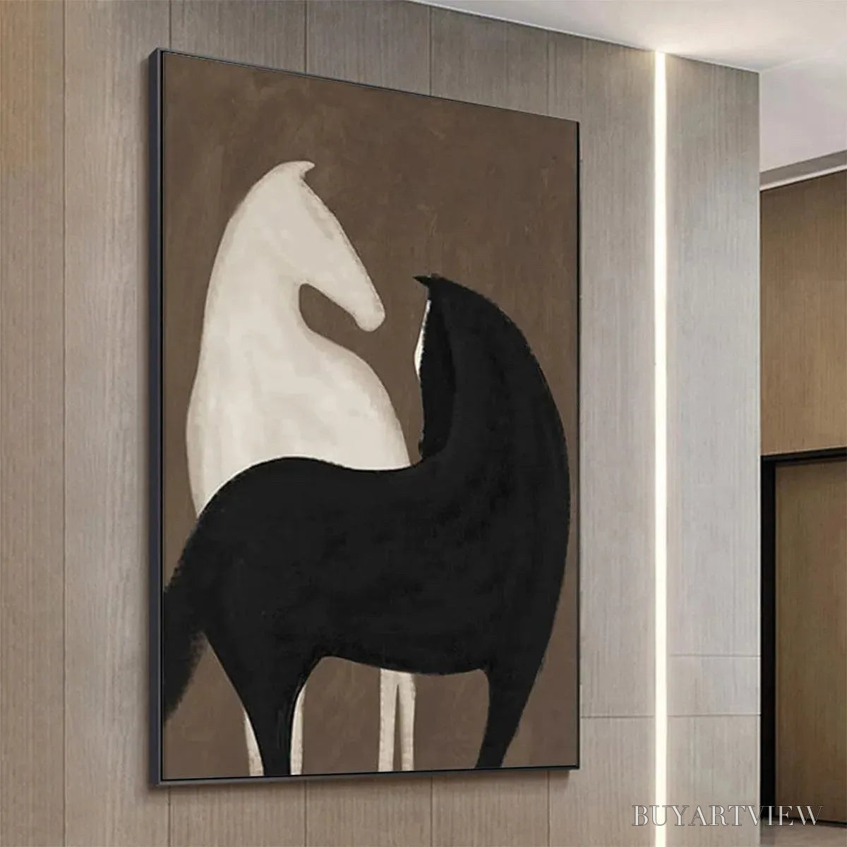 ARTOVITAS Two Horses On Brown – Minimalist Horse Painting, Vertical - image 4