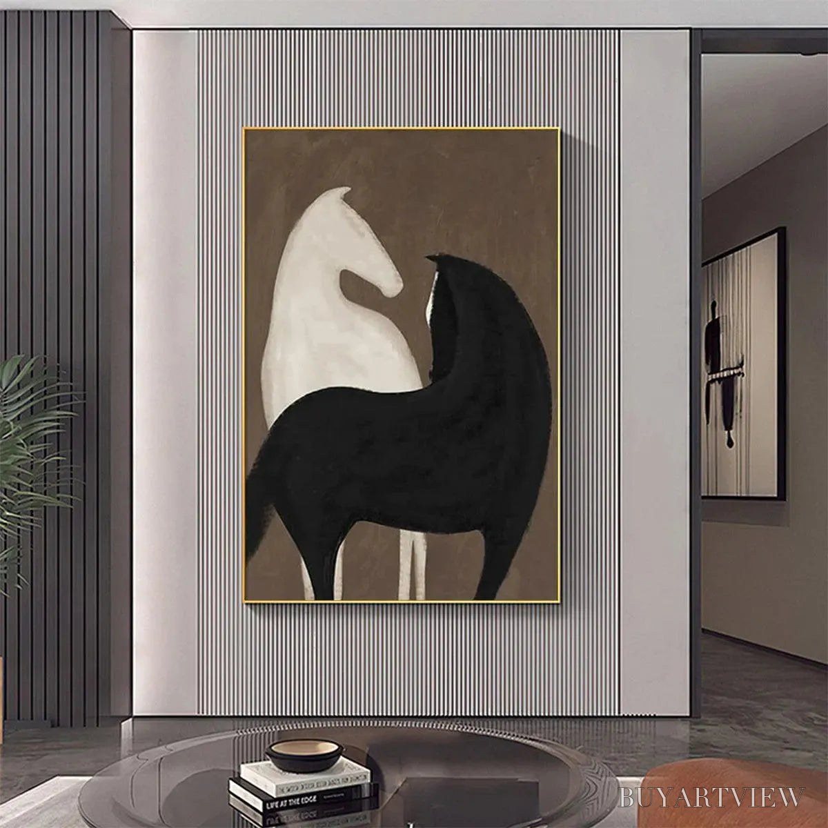 ARTOVITAS Two Horses On Brown – Minimalist Horse Painting, Vertical - image 6