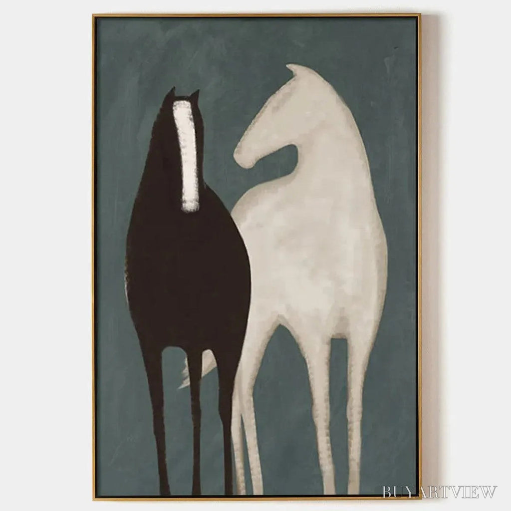 ARTOVITAS Two Horses – Minimalist Horse Painting, Vertical - image 1