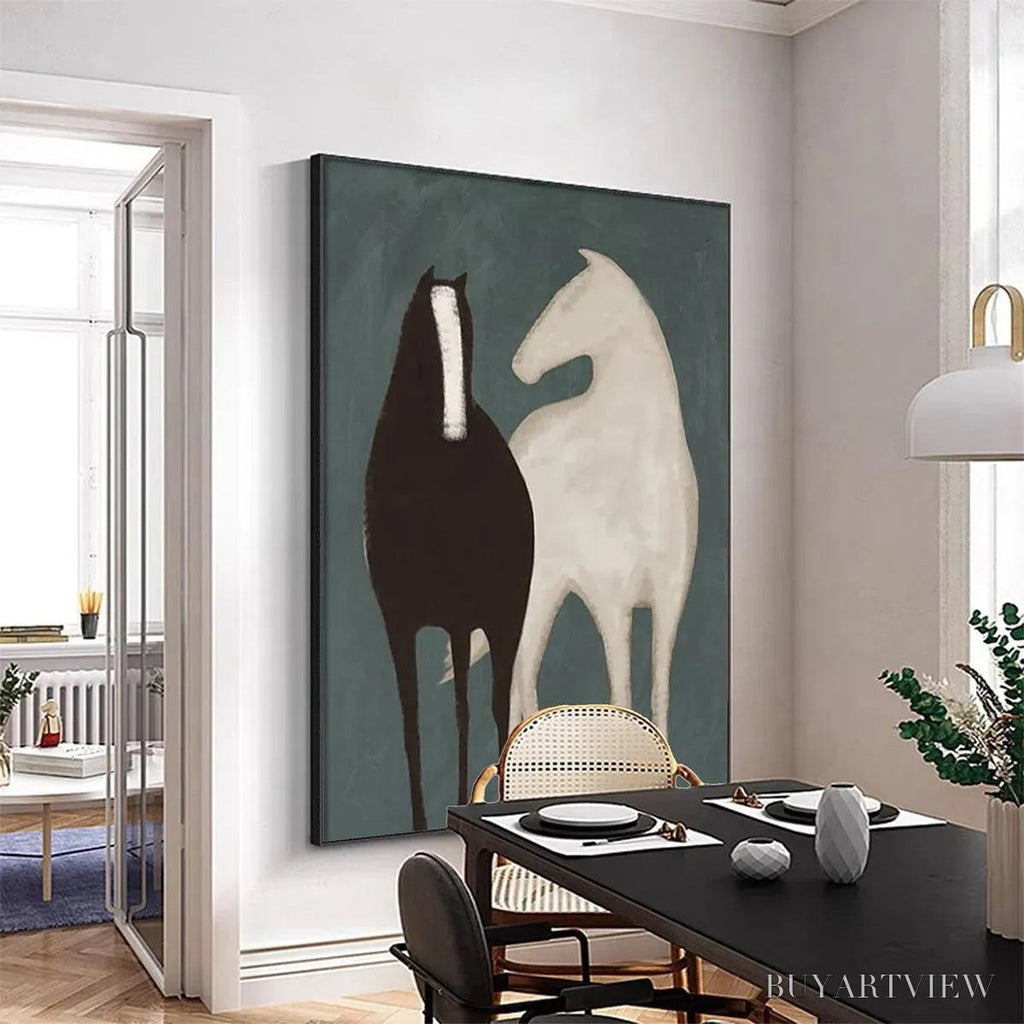 ARTOVITAS Two Horses – Minimalist Horse Painting, Vertical - image 2