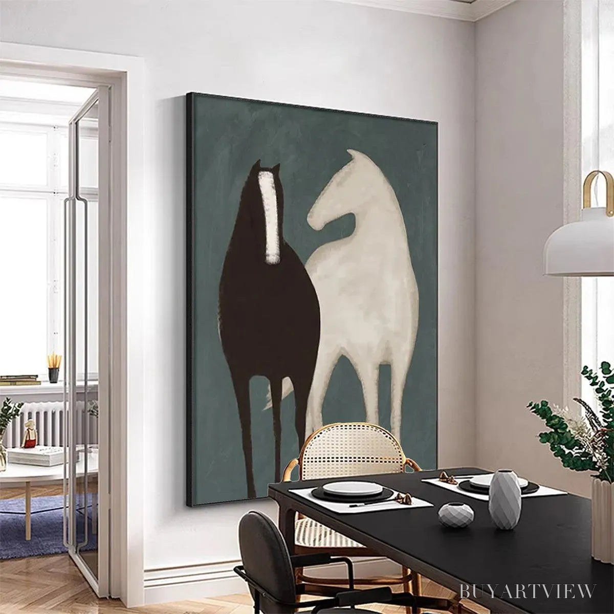 ARTOVITAS Two Horses – Minimalist Horse Painting, Vertical - image 2