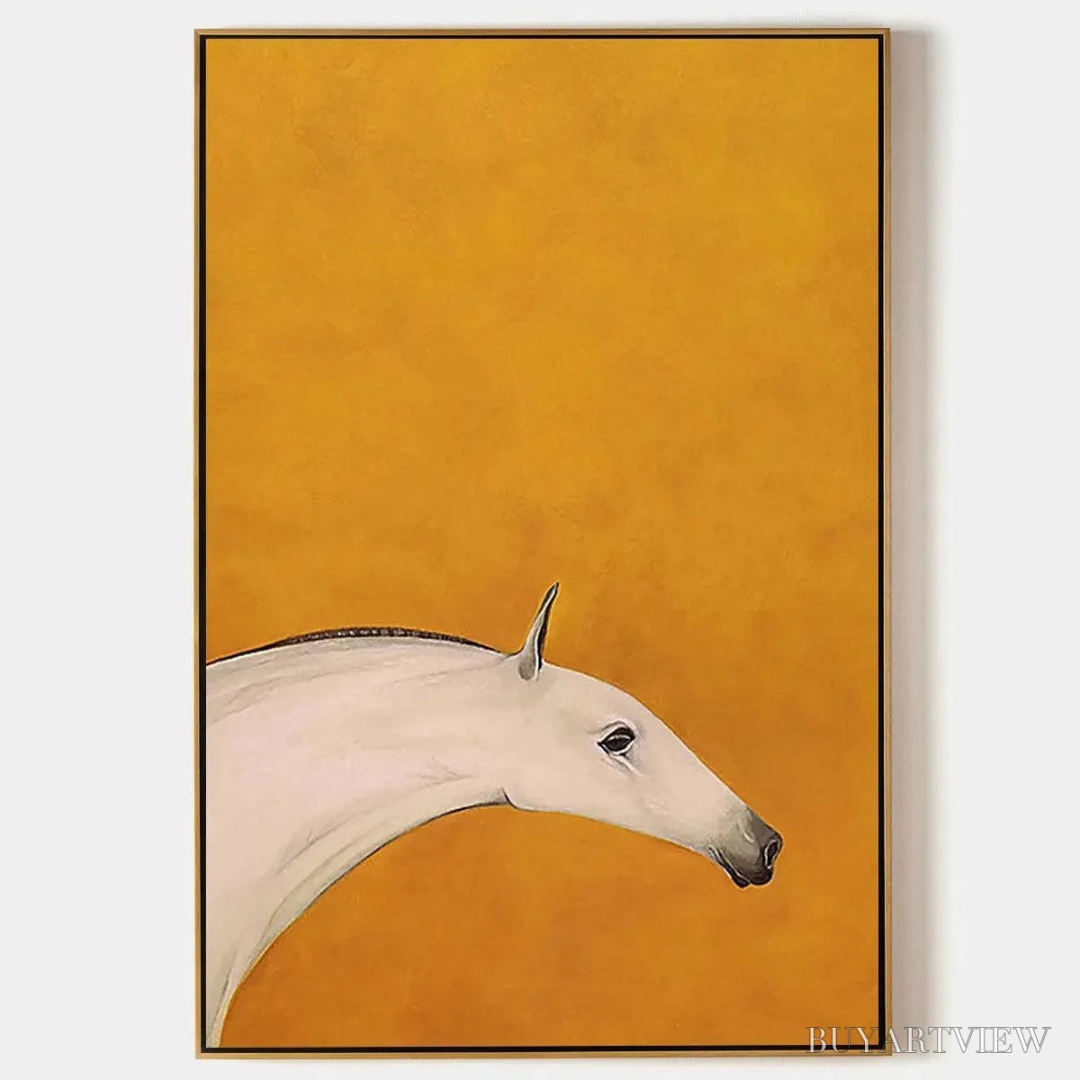 ARTOVITAS White Horse On Yellow – Minimalist Horse Painting, Vertical - image 1