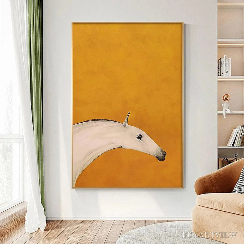 ARTOVITAS White Horse On Yellow – Minimalist Horse Painting, Vertical - image 2