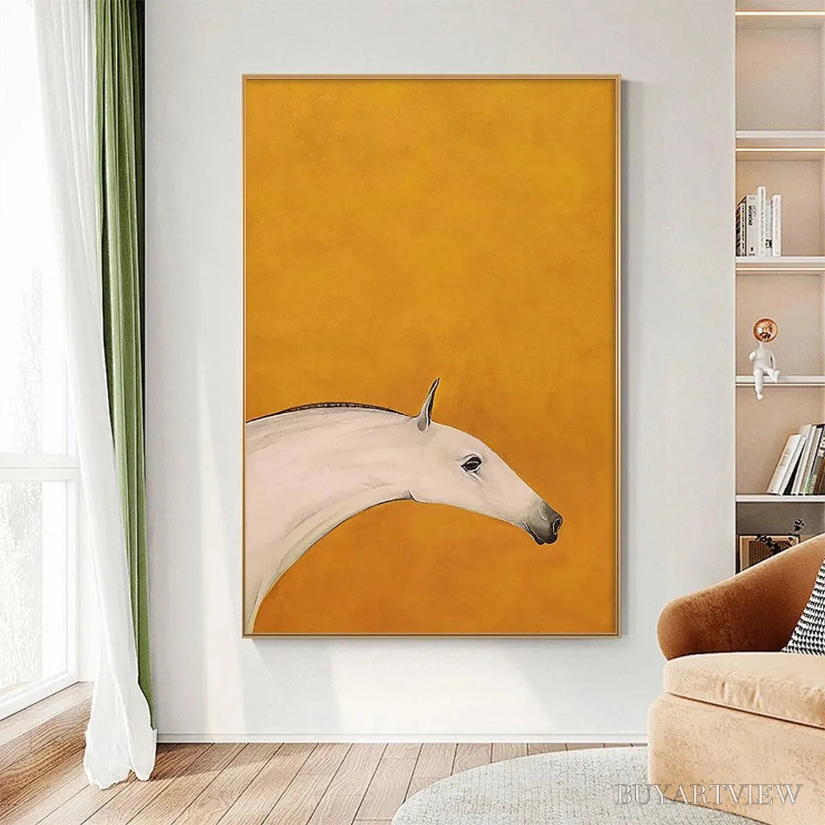 ARTOVITAS White Horse On Yellow – Minimalist Horse Painting, Vertical - image 2
