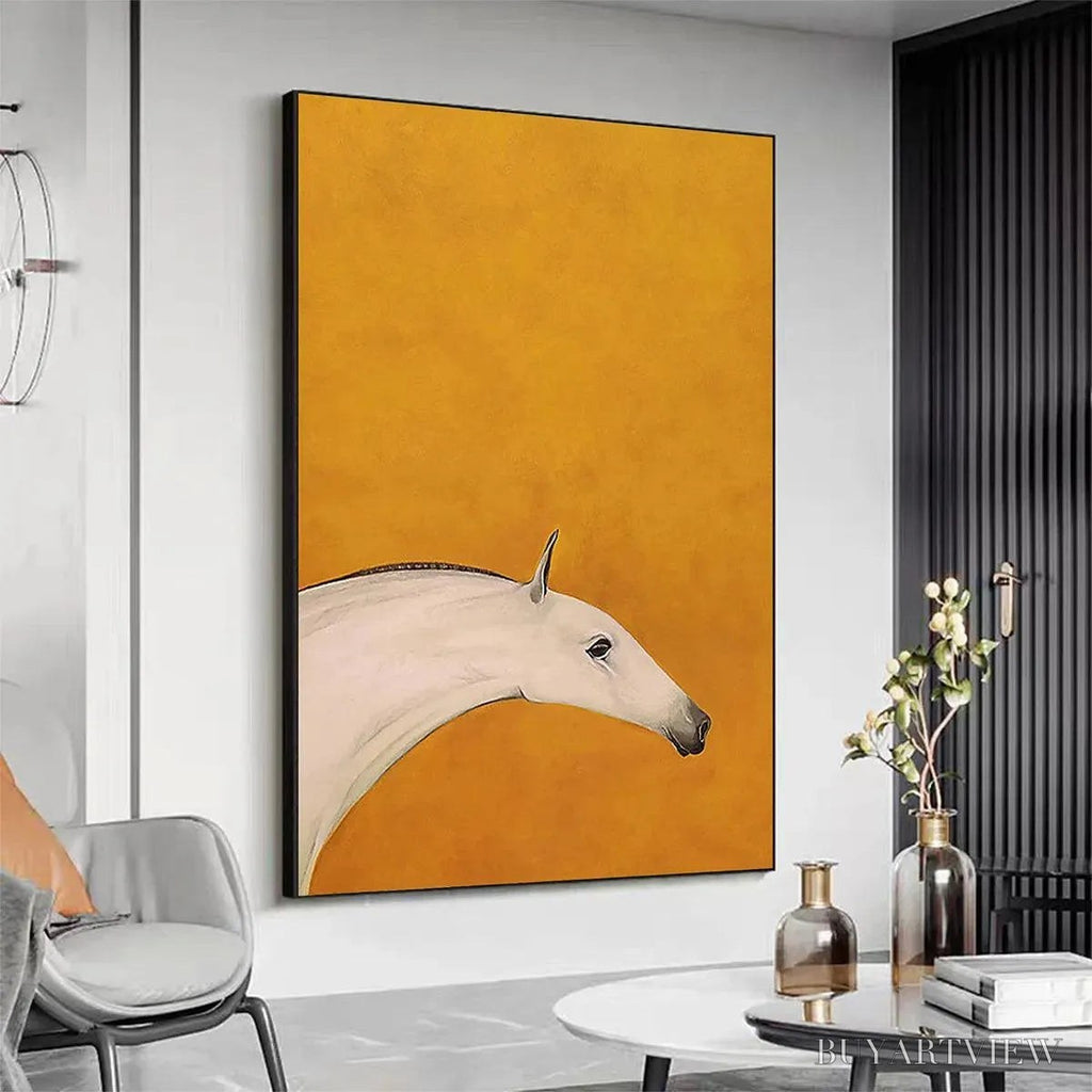 ARTOVITAS White Horse On Yellow – Minimalist Horse Painting, Vertical - image 4