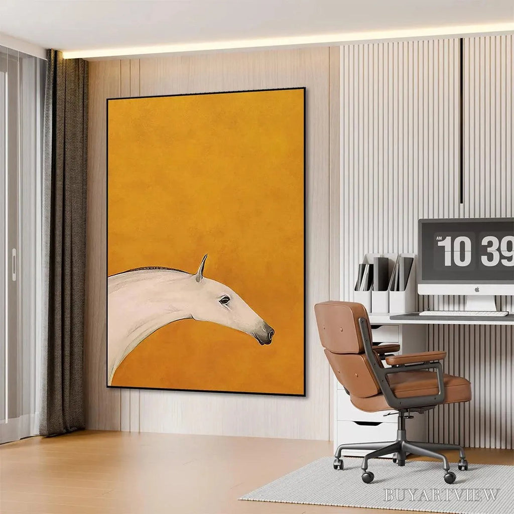 ARTOVITAS White Horse On Yellow – Minimalist Horse Painting, Vertical - image 6