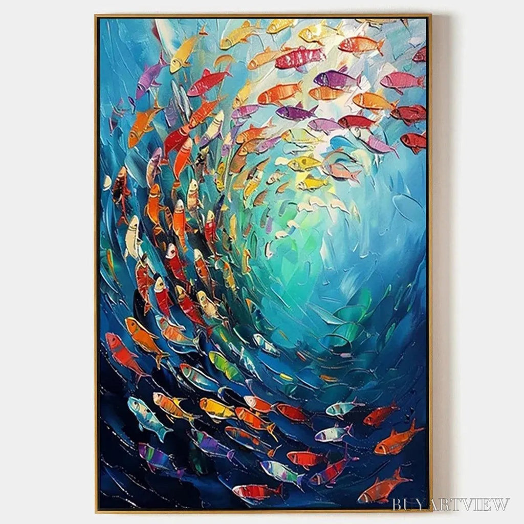 ARTOVITAS Whirlpool of Fish – Colorful School of Fish Painting - image 1