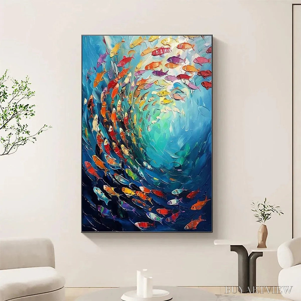 ARTOVITAS Whirlpool of Fish – Colorful School of Fish Painting - image 2