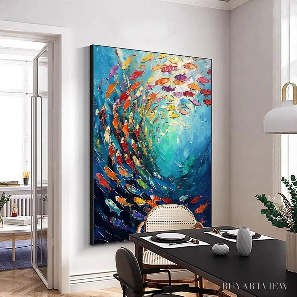 ARTOVITAS Whirlpool of Fish – Colorful School of Fish Painting - image 4