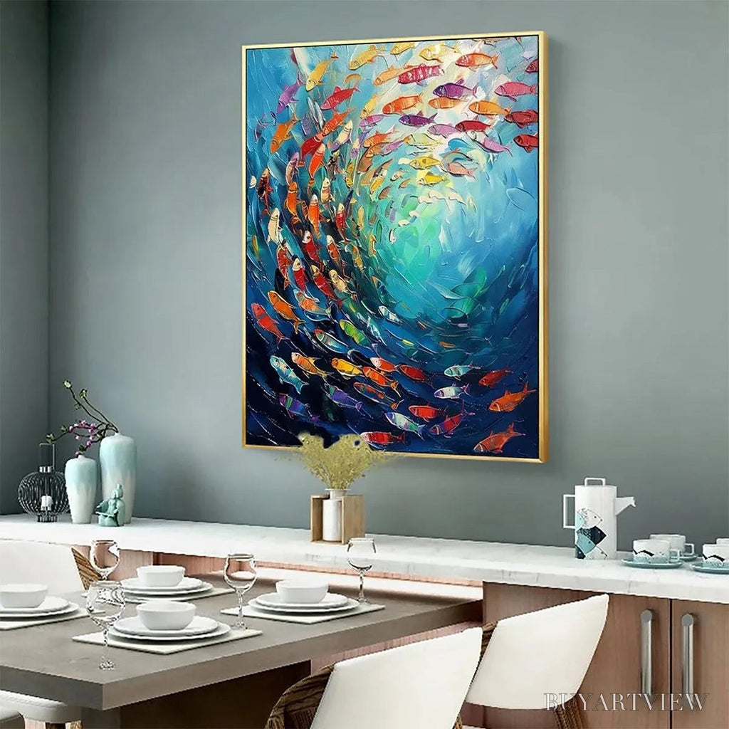 ARTOVITAS Whirlpool of Fish – Colorful School of Fish Painting - image 5