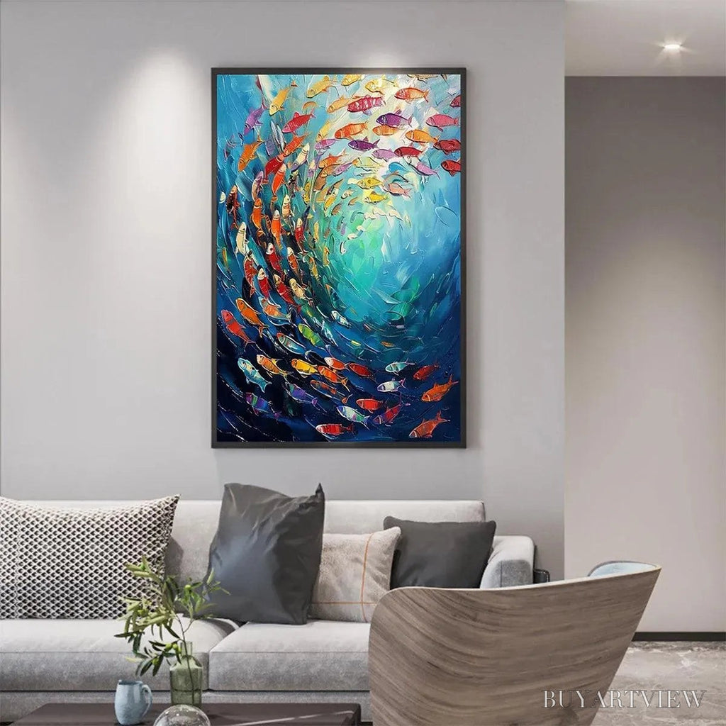 ARTOVITAS Whirlpool of Fish – Colorful School of Fish Painting - image 6