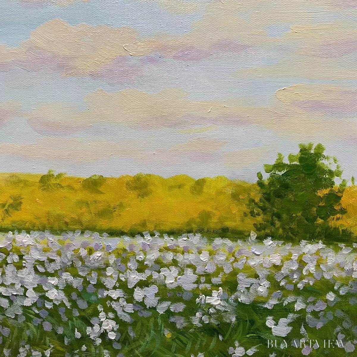 ARTOVITAS Sunlit Meadow – Tranquil Landscape Painting with Horse and Figure - image 5
