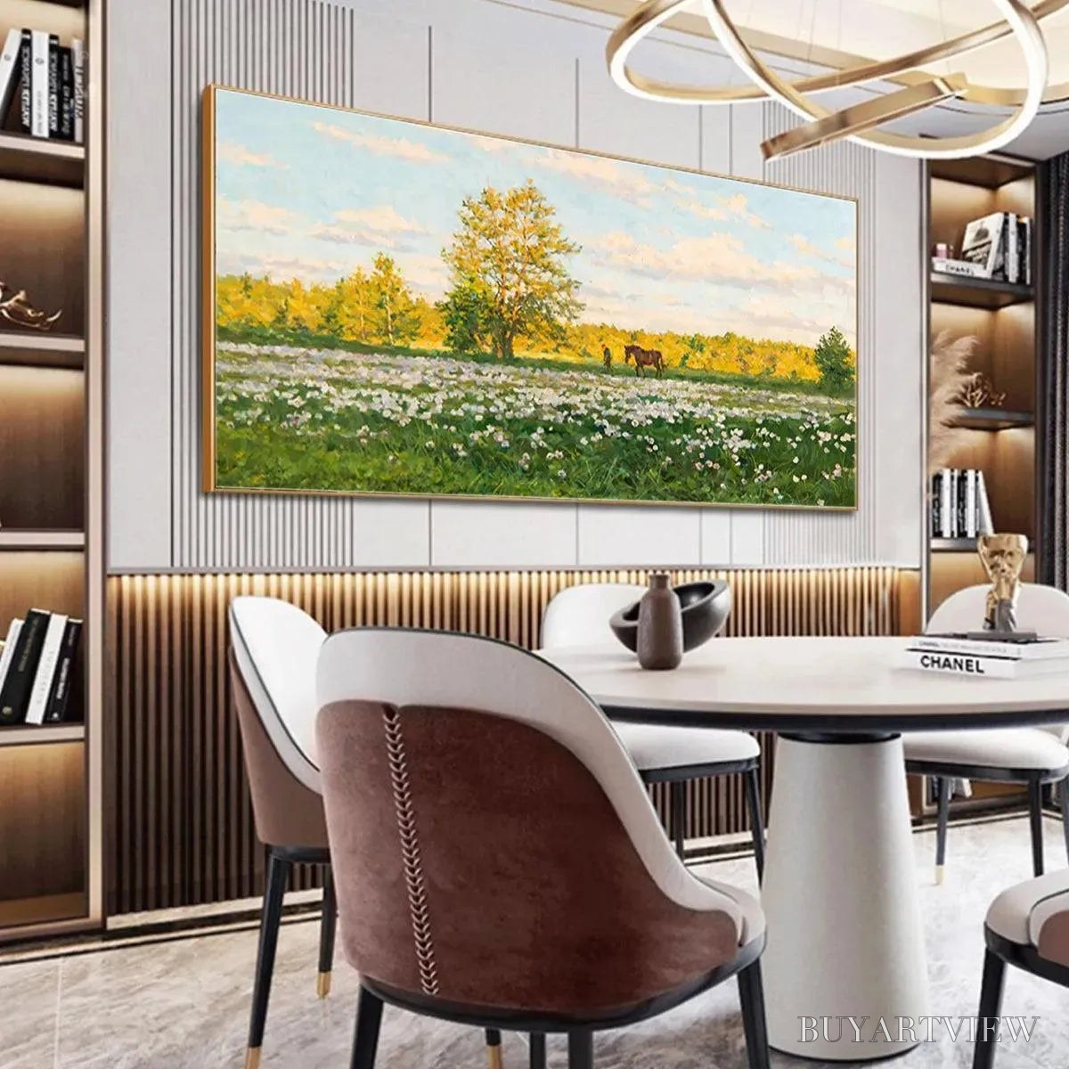 ARTOVITAS Sunlit Meadow – Tranquil Landscape Painting with Horse and Figure - image 6