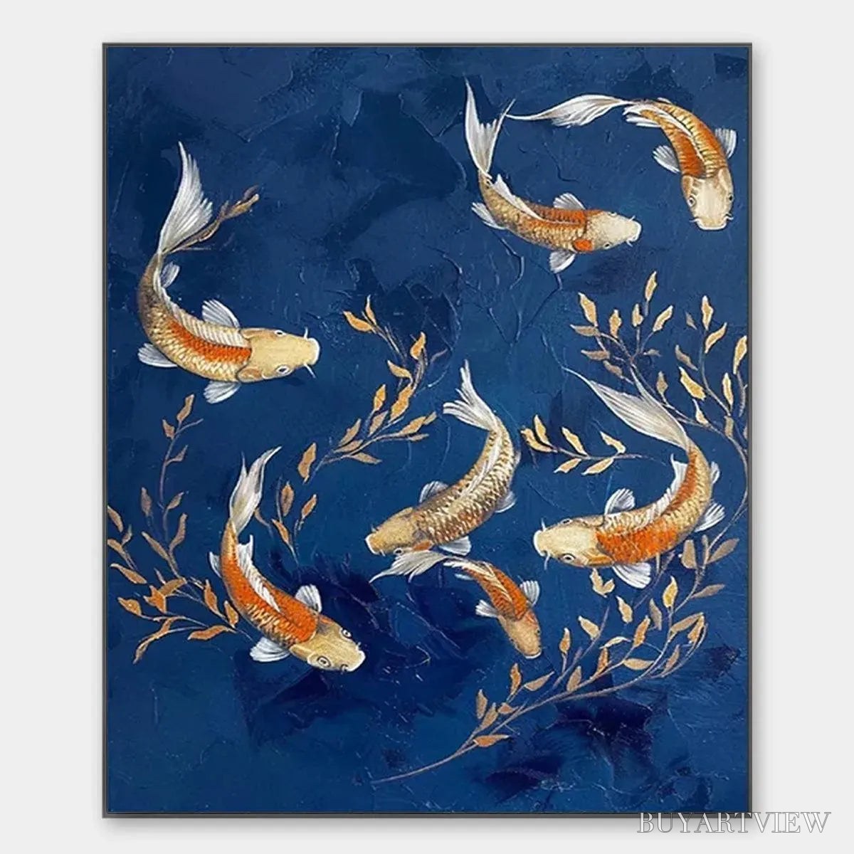 ARTOVITAS Golden Koi – Vertical Koi Fish Painting on Blue Background - image 1