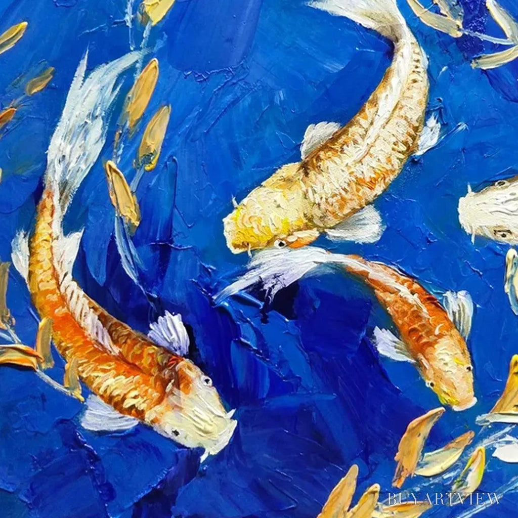 ARTOVITAS Golden Koi – Vertical Koi Fish Painting on Blue Background - image 3