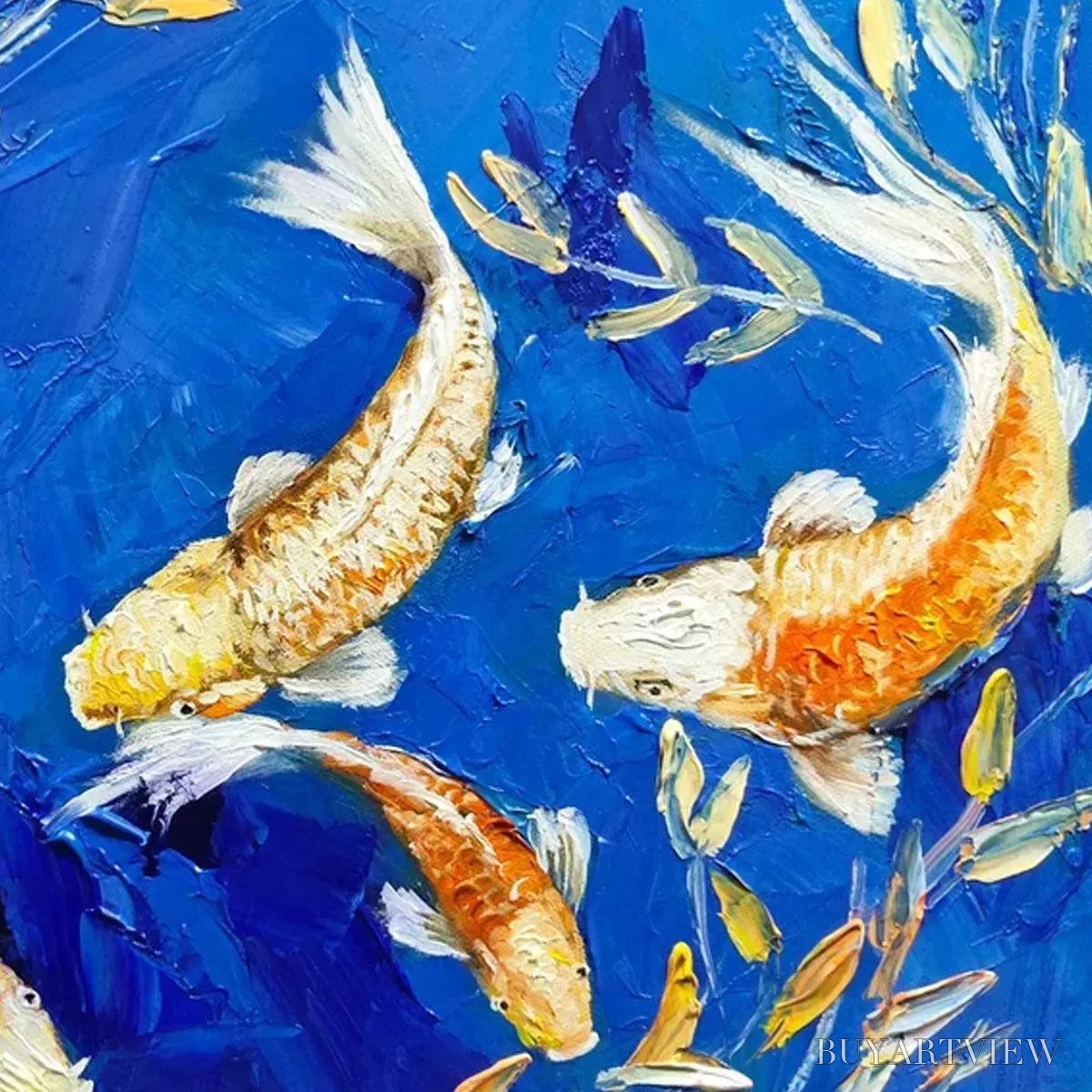 ARTOVITAS Golden Koi – Vertical Koi Fish Painting on Blue Background - image 5