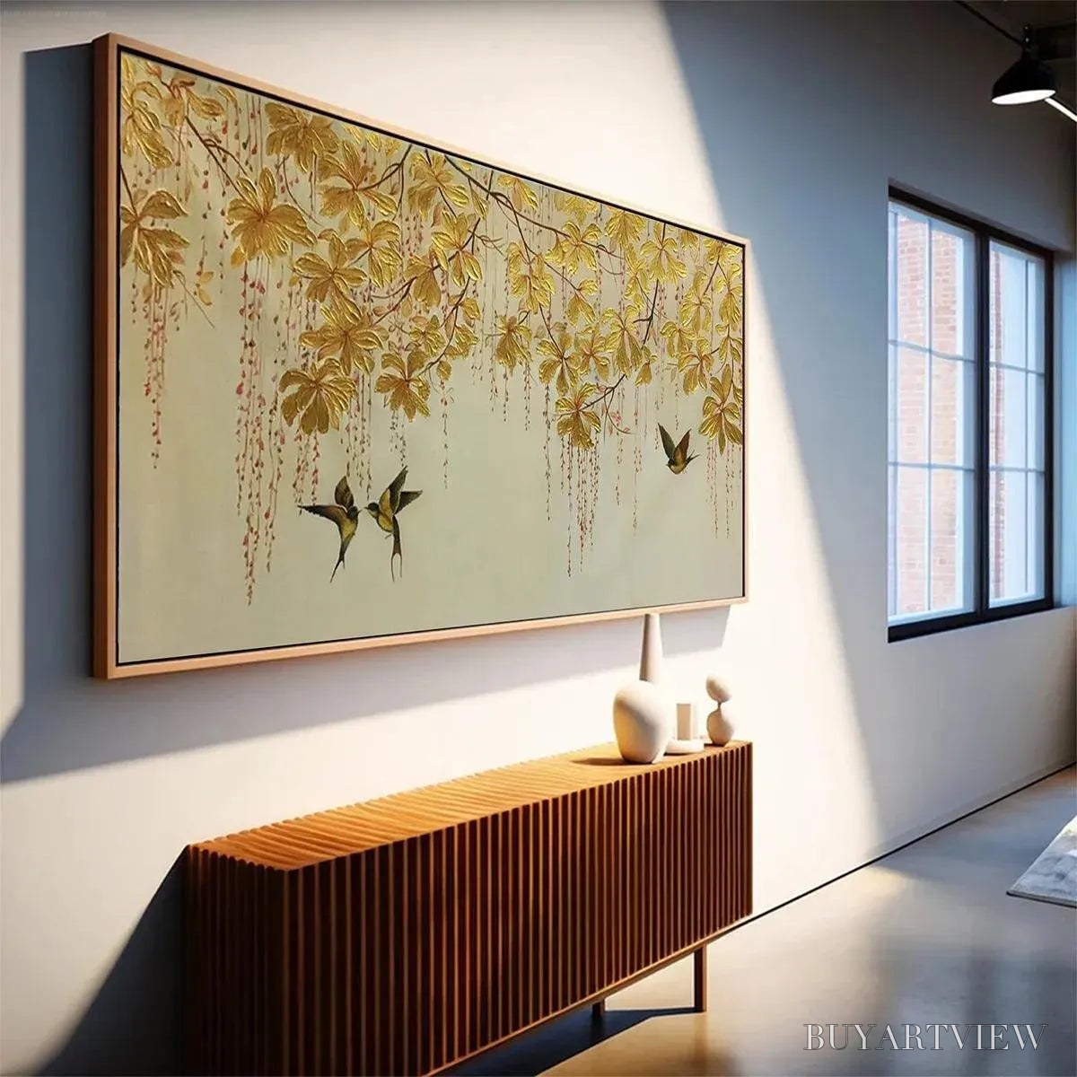 ARTOVITAS Golden Garden – Panoramic Golden Leaf and Bird Painting | Asian Art - image 5