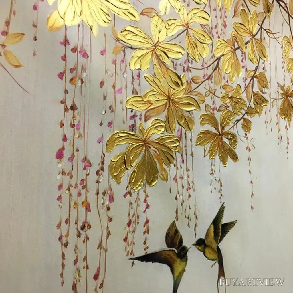 ARTOVITAS Golden Garden – Panoramic Golden Leaf and Bird Painting | Asian Art - image 6