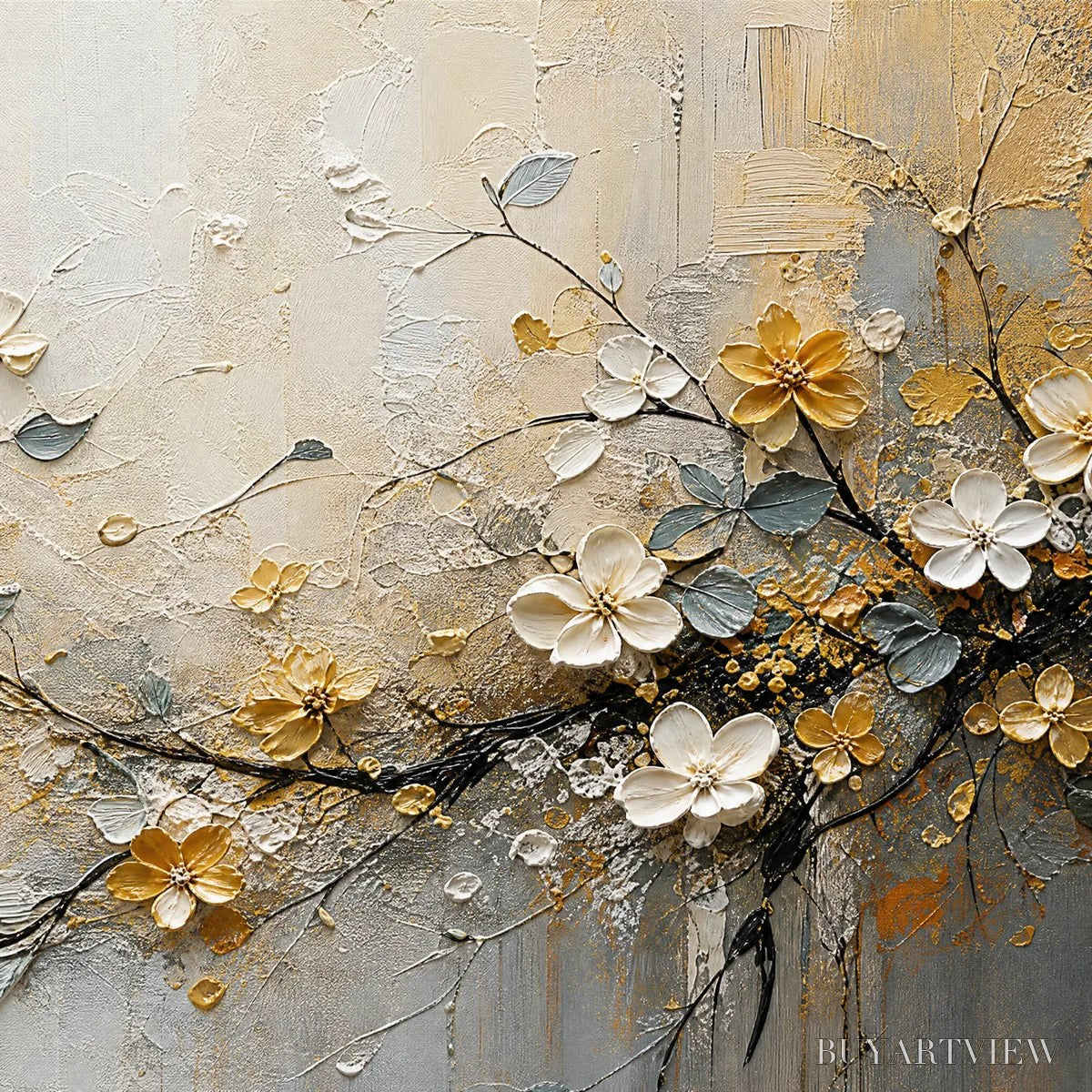 ARTOVITAS Golden Branch – Soft Gold Floral Branch Art - image 3