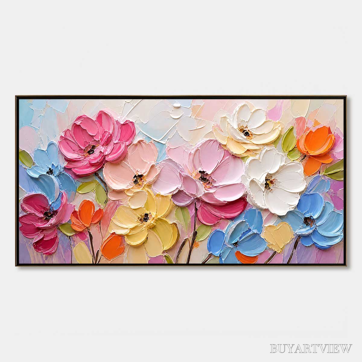 ARTOVITAS Symphony in Bloom – Colorful Impasto Floral Palette Knife Painting - image 1